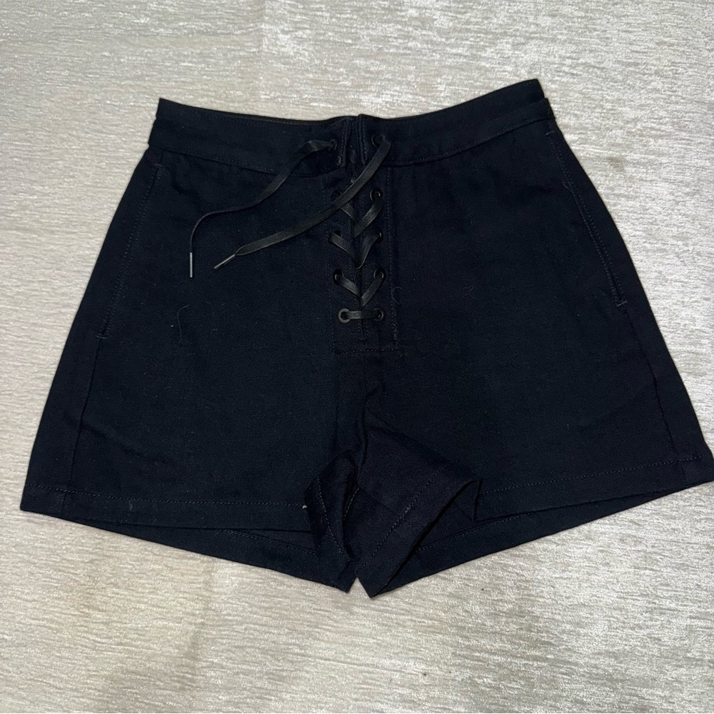 Black Denim Lace-Up Women's Shorts